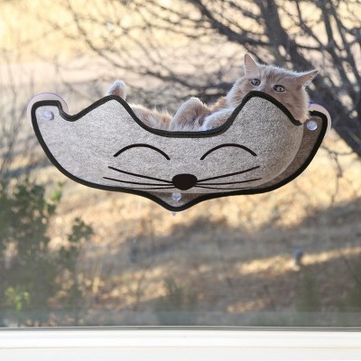 Gray Fleece Kitty Face Window Perch Bed