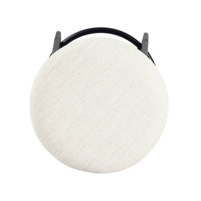 Cream Woven Upholstered Metal Barstool with Round Seat