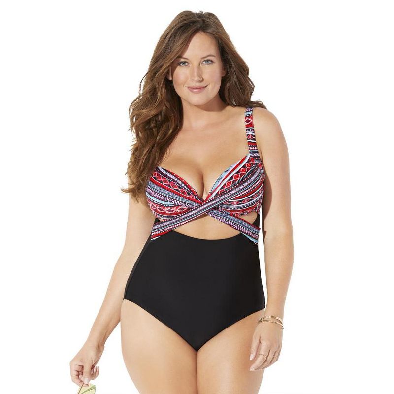 Swimsuits for All Women's Plus Size Cut Out Underwire One Piece Swimsuit, 1 of 2