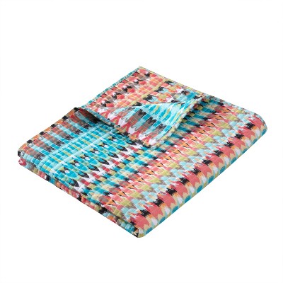 Corona Bohemian Cotton Quilted Throw - Teal, Orange, and Black