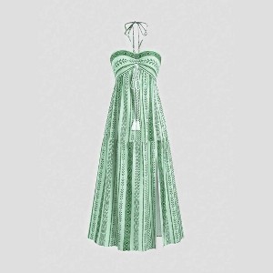 Coolmee Women's Halter Printed Boho Maxi Dress Sleeveless Tie Backless  Flowy Beach Vacation Sundress Green XL : Target