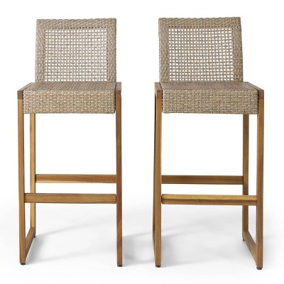 Elon 2pk Wicker Bar Stools - Light Brown/Teak - Christopher Knight Home