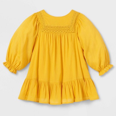 Toddler Girls' Solid Crochet Long Sleeve Dress - Cat & Jack™ Yellow