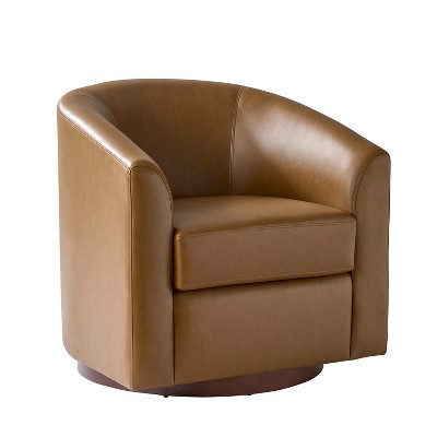 Jessie 30.5" Wide Modern Swivel Barrel Faux Leather Chair with Solid Wood Base|ARTFUL LIVING DESIGN