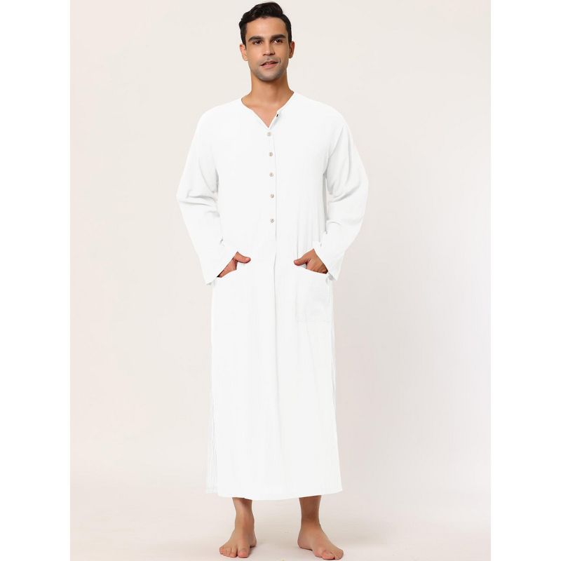 Lars Amadeus Men's Cotton Side Split Long Sleep Nightgown with Pockets, 2 of 6