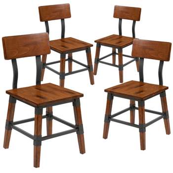 Merrick Lane Dining Chairs with Steel Supports and Footrest in Walnut Brown - Set Of 4