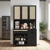 Kitchen Pantry Storage Cabinet with Removable Cart, Microwave Stand, Buffet Hutch with Adjustable Shelves and Rattan Doors for Dining Room - 2 of 4