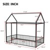 Twin Size Metal House Bed Frame with Safety Fence, Montessori Grounded Bed with Roof Design for Kids/Teens Bedroom, No Box Spring Needed - 2 of 4