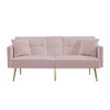 Velvet Futon Sofa Bed with Gold Metal Legs, 2 Pillows, Cup Holders and Side Pockets for Living Room - 4 of 4