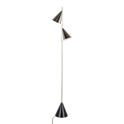 65" Plated Nickel and Black Faux Marble Cone Floor Lamp