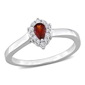 EVERLY JEWELRY | Sterling Silver 1/4 CT TGW Garnet and 1/10 CT TDW Diamond Teardrop Halo Ring - 1 of 4