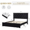 Velvet Upholstered Bed Frame with Storage Drawers, Tufted Headboard, No Box Spring Needed, King, Beige - 2 of 4