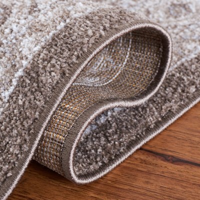 Ivory and Brown Geometric Hand-Knotted Synthetic Rug