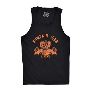 Pumpkin Iron Mens Fitness Tank Funny Halloween Workout Fitness Jack-O-Lantern Graphic Tanktop - Crazy Dog Men's Tank Top - 1 of 4
