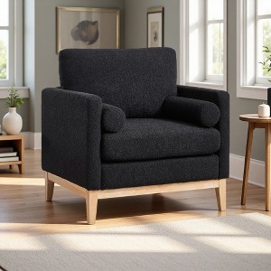 35.4" Boucle Wide Farmhouse Armchair with Wood Legs and Bolster Pillows - 1 of 3