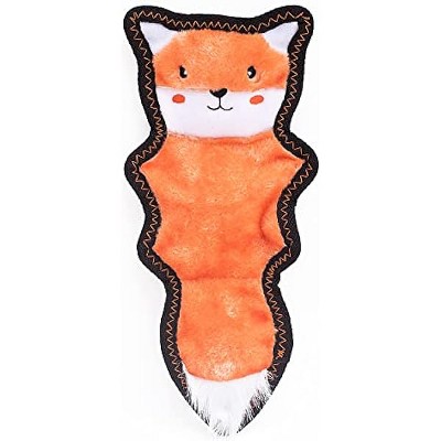 ZippyPaws Z-Stitch Skinny Peltz - No Stuffing Dog Toy to Keep Them Busy, Squeaky Pet Toy, Plush Unstuffed Chew Toys - Fox, 12.5"