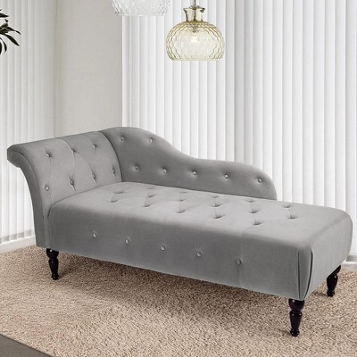 Whizmax Gray Velvet Upholstered Chaise Lounge with Rolled Arm, Upholstered Sofa Recliner Lounge Chair for Bedroom Living Room