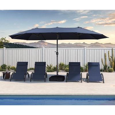 PURPLE LEAF Patio Market Umbrella with Base Double-Sided Rectangle Outdoor Table Sun Umbrellas with Crank 12 Heavy Duty Sturdy Ribs