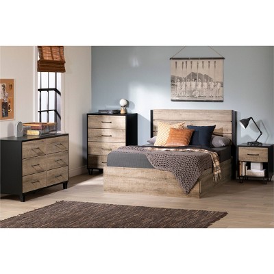 Weathered Oak and Matte Black Farmhouse 4-Drawer Chest