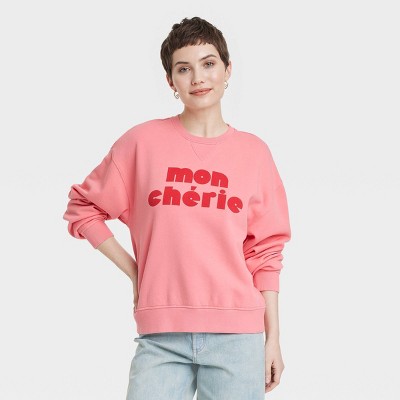 Women's Valentine's Day Leisure Studio Oversized Graphic Sweatshirt - Universal Thread™ Red Letters L: Cotton Fleece Pullover, Crew Neck