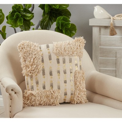 Natural Cotton Foil Printed Tufted Square Pillow