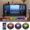 Industrial Coffee Bar Cabinet with Led Lights and Power Outlets, Wood Liquor Cabinet , Glass Holders & Storage - 4 of 4
