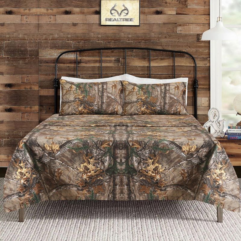 Realtree Xtra Camo Sheet Set - 4 Piece Camouflage Printed Bedding - Easy Care Forest Theme Sheet Set for Bedroom, Hunting & Outdoor - Full, 1 of 9