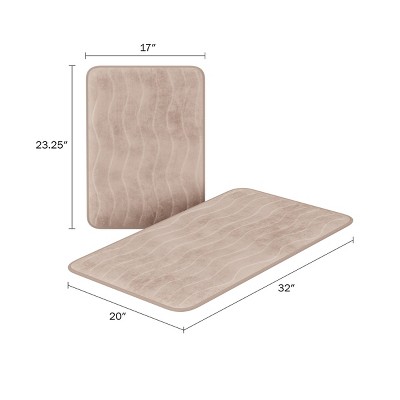 Taupe Memory Foam Bathroom Mats with Microfiber Top and Non-Slip Backing - Set of 2