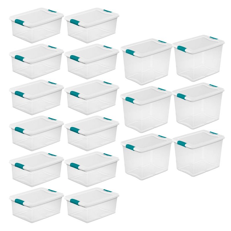 Sterilite 12 Sets of 15-Quart & 6 Sets of 25-Quart Heavy-Duty Stackable Clear Latch Lid Storage Container Tote for Home Organization, 1 of 7