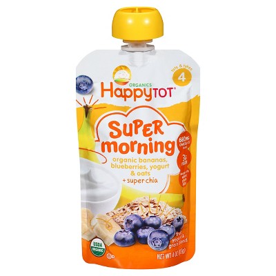 HappyTot Super Morning Organic Bananas Blueberries Yogurt & Oats with Super Chia Baby Food Pouch - 4oz