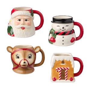 Certified International (Set of 4) 16oz Santa's Retro Christmas  3D Mugs - 1 of 4