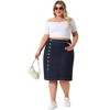 Agnes Orinda Women's Plus Size Denim Button Front High Waist A-Line Midi Casual Jean Skirt - 3 of 4