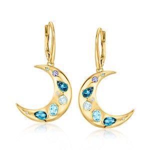 Ross-Simons 1.89 ct. t.w. Multi-Gemstone Moon Drop Earrings With Lab-Grown Diamonds in 18kt Gold Over Sterling - 1 of 3