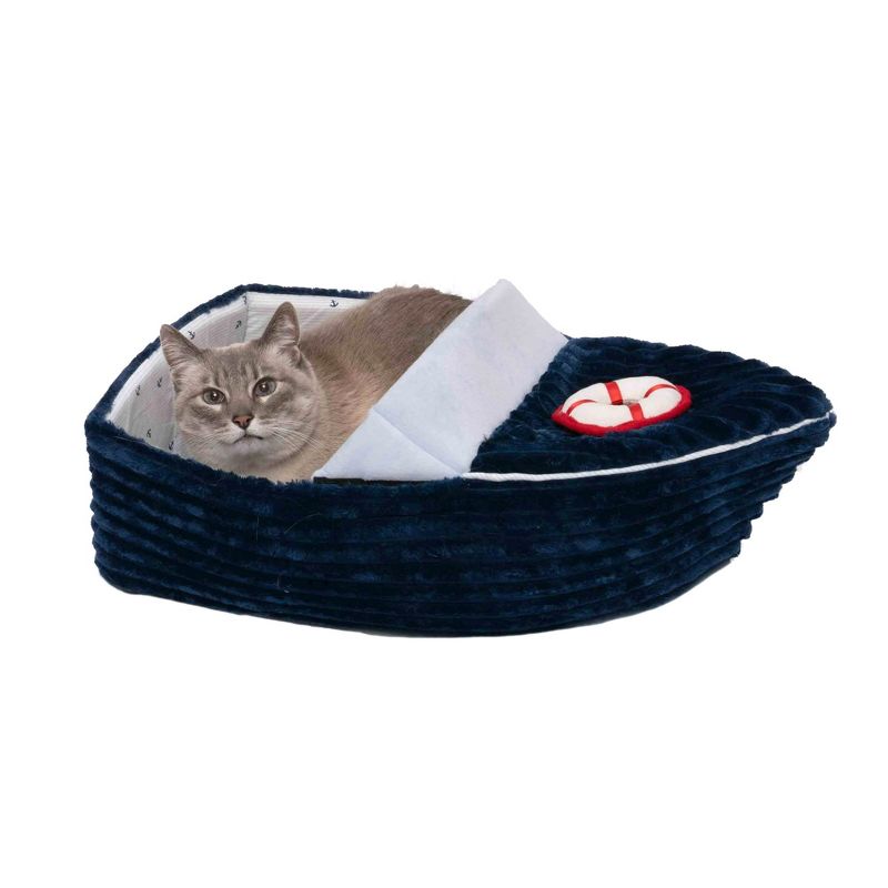 FurHaven Corduroy Dreamer Boat Cat Bed - Blue, One Size, 1 of 5