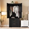 69.5" Armoire Wardrobe Closet Rattan Door, Wooden Wardrobe Cabinet with 3 Drawers, Hanging Rod, 2 Doors Clothing Storage Cabinet for Bedroom - 4 of 4
