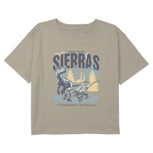 Girls Jurassic Park: Dominion Velocicraptor Sierra Landscape Graphic Graphic Cropped T-Shirt - 1 of 3