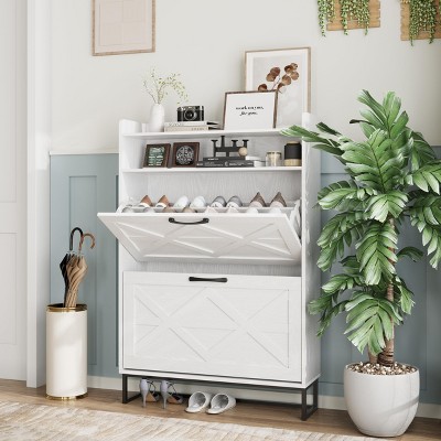 Freestanding Shoe Storage Cabinet with Flip Drawers for Entryway