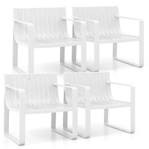 Costway Patio Chairs Set of 2/4 Weather-resistant Plastic Outdoor Armchairs White - 1 of 4