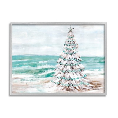 Stupell Industries Snowy Christmas Tree Beach Shore Framed Giclee Art