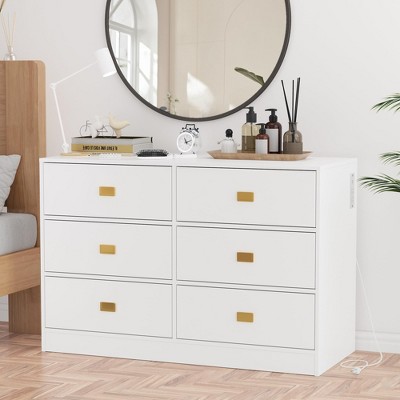 Dresser for Bedroom with 6 Drawers, Changing Table Dresser with Changing Table Top