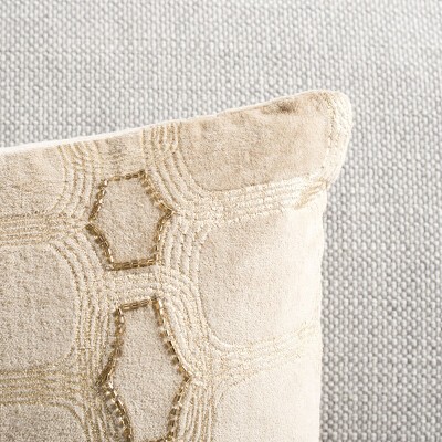 Adalie 12" x 20" Beige and Gold Geometric Cotton Pillow