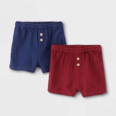 Baby Boys' 2pk Gauze Pull-On Shorts - Cat & Jack™ Maroon 0-3M