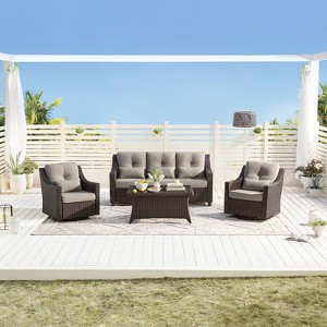 Spruce & Spring Outdoor Wicker Patio Outdoor Sofa Swivel Chair Coffee Table - 1 of 4
