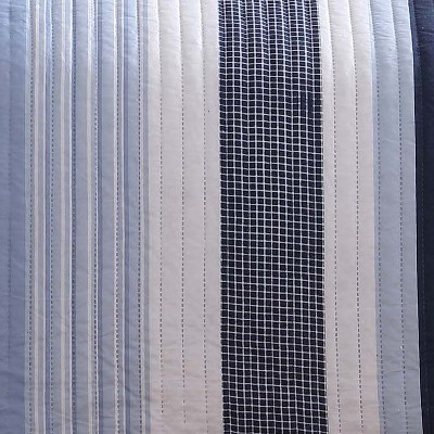 Blue Striped Twin Microfiber Reversible Comforter Set