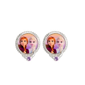 Disney Womens Frozen II Anna and Elsa Silver Plated Frozen Sisters Stud Earrings - 1 of 4