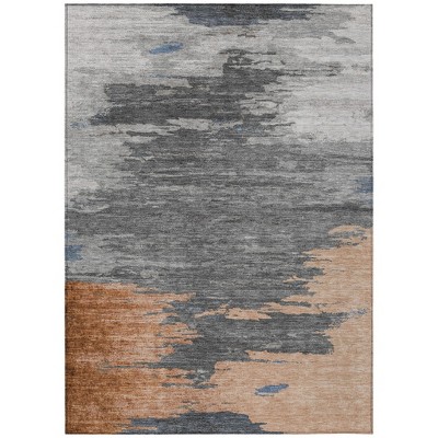 Rust And Gray Abstract Washable Indoor Outdoor Area Rug