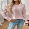 Women's Long Sleeve Pullover Sweater Round Neck Contrast Color Block Ribbed Knitwear Knitted Sweatshirt - 4 of 4