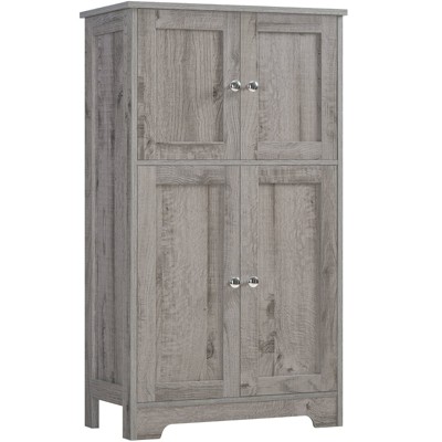 USIKEY Storage Cabinet, Bathroom Cabinet with 4 Doors & Adjustable Shelf, Bathroom Floor Cabinet for Living Room, Entryway, Home Office