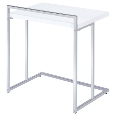 Modern White Rectangular Wood Snack Table with Chrome Base