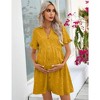 Maternity Swiss Dot Dress Summer V Neck Short Sleeve Button Down Mini Dress Baby Shower Photoshoot with Pockets - 2 of 4